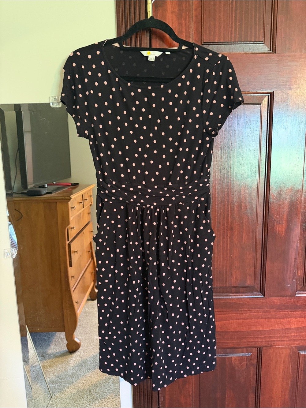 Boden Black Dress with Pink Polka Dots